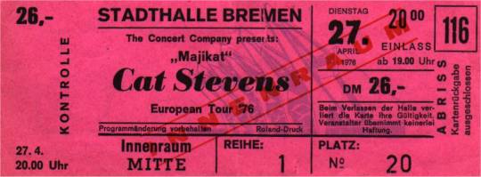 Cat Stevens-Konzert 1976 in Bremen