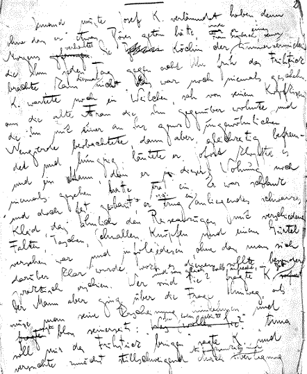 Franz Kafka: Der Prozess - handschriftliche erste Seite