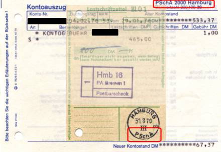 Kontobelege des Postscheckamtes 1970/76