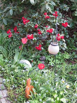Rhododendren mit Osterhase in Albinz Garten (April 2014)