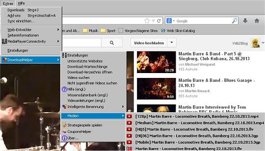 Add-on für Firefox: DownloadHelper – Anzeige der herunterladbaren Medien