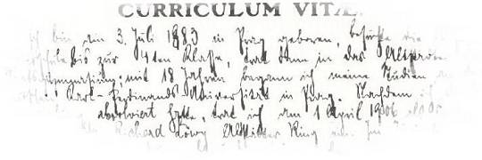 Kafkas Curriculum vitae in Kurrentschrift