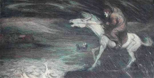 Franz Karl Basler-Kopp: Schimmelreiter I; Kreide auf Papier