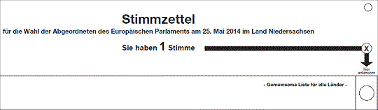 Kopf Stimmzettel der Europawahl 2014 in Niedersachsen