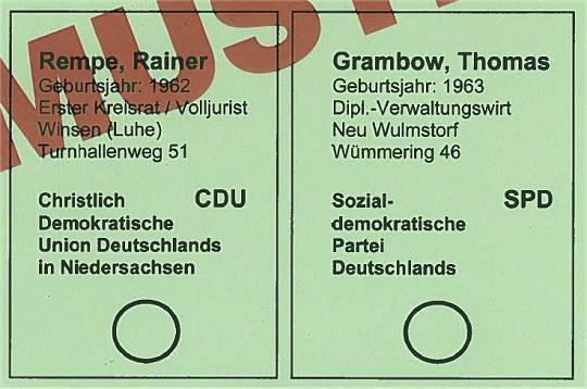 Auszug Stimmzettel Landratswahl 2014 im Landkreis Harburg/Niedersachsen