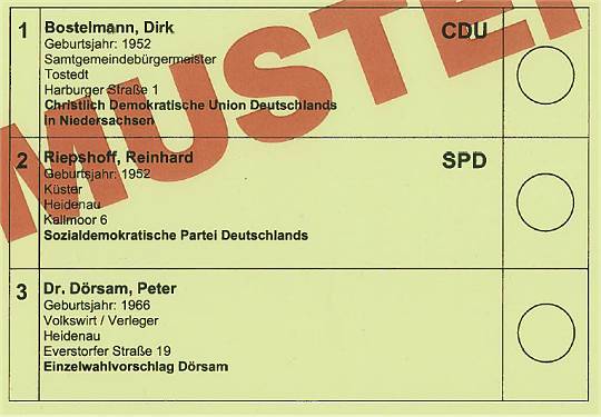 Auszug Stimmzettel Samtgemeindebürgermeisterwahl 2014 in Tostedt