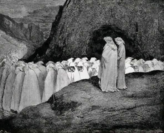 Dante und Vergil beobachten die büßenden Seelen (Illustration: Gustave Doré)