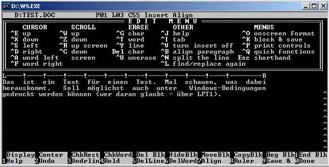 Bearbeitungsmenü in Wordstar 4