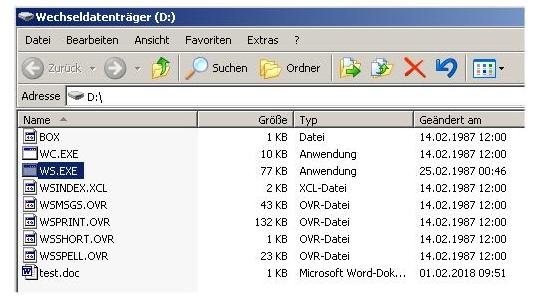 Virtuelle Platte (Wechseldatenträger) mit Wordstar 4 (Aufruf über WS.EXE)